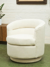 Load image into Gallery viewer, Barrel-Back Swivel Chair in Ivory Textured Bouclé