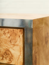 Load image into Gallery viewer, 1970’s Mod Atomic Faux Burlwood Highboy Dresser