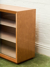 Load image into Gallery viewer, Blonde Small 1950’s Display Cabinet Book Shelf Behind Glass