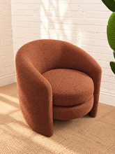 Load image into Gallery viewer, Sienna lounge chair in burnt sienna bouclé with curved barrel back, rounded arms, and removable seat cushion