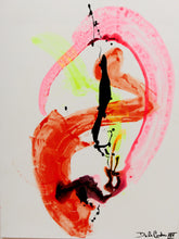 Load image into Gallery viewer, Flamingo Loop Abstract Expressionist Painting in Pink Coral Black and Neon Yellow by Julio De La Concha