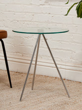Load image into Gallery viewer, Tripod Round Glass Side Table with Chrome Base
