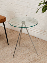 Load image into Gallery viewer, Tripod Round Glass Side Table with Chrome Base