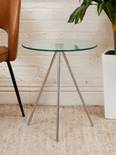 Load image into Gallery viewer, Tripod Round Glass Side Table with Chrome Base