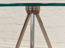 Load image into Gallery viewer, Tripod Round Glass Side Table with Chrome Base
