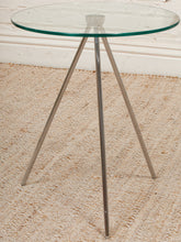 Load image into Gallery viewer, Tripod Round Glass Side Table with Chrome Base