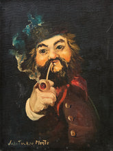 Load image into Gallery viewer, The Smoker Folk Portrait Painting of Bearded Man with Pipe