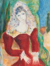 Load image into Gallery viewer, Moonlit Reverie Figurative Surrealist Painting with Woman in Crimson