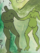 Load image into Gallery viewer, Green Reverie Figurative Folk Style Painting with Dancing Figures