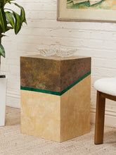 Load image into Gallery viewer, Malachite Block Faux Finish Pedestal Side Table