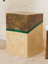 Load image into Gallery viewer, Malachite Block Faux Finish Pedestal Side Table