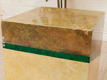 Load image into Gallery viewer, Malachite Block Faux Finish Pedestal Side Table