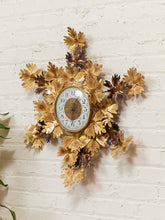 Load image into Gallery viewer, Brass Maple Leaf Starburst Clock Sun Wall Clock
