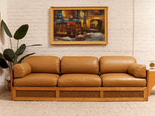Load image into Gallery viewer, Early 1980’s Italian Sofa with Caning Detail and New Leather Upholstery
