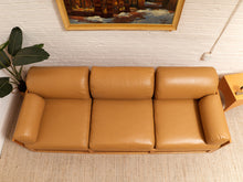 Load image into Gallery viewer, Early 1980’s Italian Sofa with Caning Detail and New Leather Upholstery