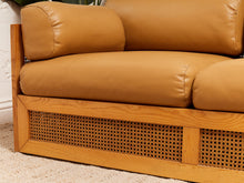 Load image into Gallery viewer, Early 1980’s Italian Sofa with Caning Detail and New Leather Upholstery