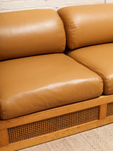 Load image into Gallery viewer, Early 1980’s Italian Sofa with Caning Detail and New Leather Upholstery
