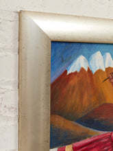 Load image into Gallery viewer, Frida in the Mountains Framed Surreal Folk Art Painting with Andean Landscape