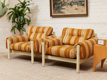 Load image into Gallery viewer, Vintage 70’s Italian Lounge Chair with Original Striped Chenille and White Wooden Frame
