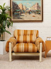 Load image into Gallery viewer, Vintage 70’s Italian Lounge Chair with Original Striped Chenille and White Wooden Frame