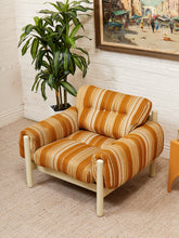 Load image into Gallery viewer, Vintage 70’s Italian Lounge Chair with Original Striped Chenille and White Wooden Frame