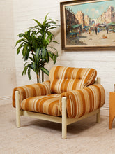 Load image into Gallery viewer, Vintage 70’s Italian Lounge Chair with Original Striped Chenille and White Wooden Frame