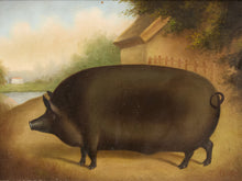 Load image into Gallery viewer, Black Pig in Landscape Framed Folk Art Painting with Rustic Countryside Scene