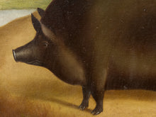 Load image into Gallery viewer, Black Pig in Landscape Framed Folk Art Painting with Rustic Countryside Scene
