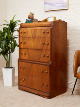 Load image into Gallery viewer, Art Deco Waterfall Highboy Dresser