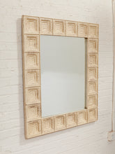 Load image into Gallery viewer, Relief White Textured Framed Mirror with Geometric Tile Border