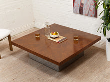 Load image into Gallery viewer, Walnut Burlwood 1970’s Chrome Base Table