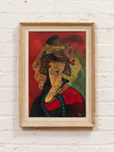 Load image into Gallery viewer, Veiled Muse Framed Figurative Portrait Painting with Red and Teal Accents