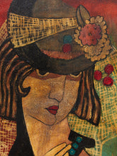 Load image into Gallery viewer, Veiled Muse Framed Figurative Portrait Painting with Red and Teal Accents