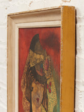 Load image into Gallery viewer, Veiled Muse Framed Figurative Portrait Painting with Red and Teal Accents