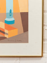 Load image into Gallery viewer, Mod Century Lamp Still Life Framed Geometric Interior litho in Warm Tones