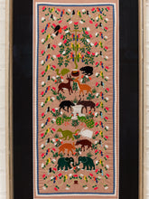 Load image into Gallery viewer, Garden Tapestry Framed Folk Art Textile with Animals and Floral Motif