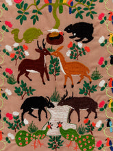 Load image into Gallery viewer, Garden Tapestry Framed Folk Art Textile with Animals and Floral Motif