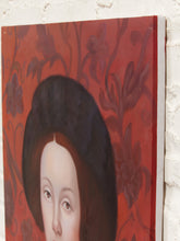 Load image into Gallery viewer, Portrait in Burgundy Framed Vintage Female Portrait Painting with Green Background