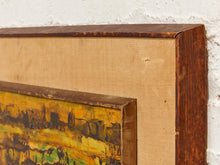 Load image into Gallery viewer, Golden Marsh Framed Abstract Landscape Painting in Ochre Green and Black As found