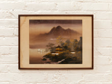 Load image into Gallery viewer, Japanese Seaside Painting on Silk Pagoda Temple