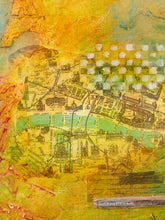 Load image into Gallery viewer, Paris Collage Mixed Media Artwork with Eiffel Tower Map and Fleur-de-Lis Motifs