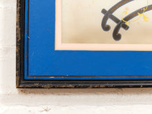 Load image into Gallery viewer, Floral Cart Framed Japanese Style Botanical Artwork with Blue Mat