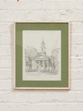 Load image into Gallery viewer, Church Facade Study Framed Architectural Drawing with Sage Green Mat