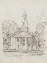 Load image into Gallery viewer, Church Facade Study Framed Architectural Drawing with Sage Green Mat