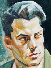 Load image into Gallery viewer, Seated Gentleman Figurative Portrait oil Original Painting in Green Suit and Red Tie