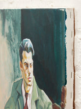 Load image into Gallery viewer, Seated Gentleman Figurative Portrait oil Original Painting in Green Suit and Red Tie