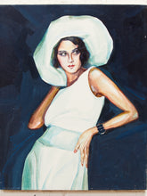 Load image into Gallery viewer, White Hat Portrait Fashion Figure Painting with Art Deco Elegance
