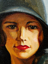 Load image into Gallery viewer, Woman in Black Hat Fashion Portrait Oil Painting with Red and Fur Accents