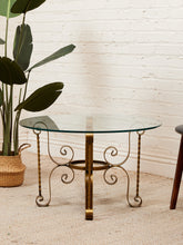 Load image into Gallery viewer, Hollywood Regency Glass Side Table with Brass Scroll Iron Base