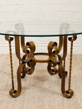 Load image into Gallery viewer, Hollywood Regency Glass Side Table with Brass Scroll Iron Base